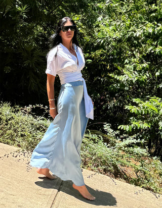 RUCHED WAIST MAXI SKIRT | LIGHT BLUE