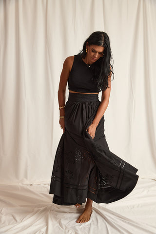 EYELIT MAXI SKIRT | BLACK