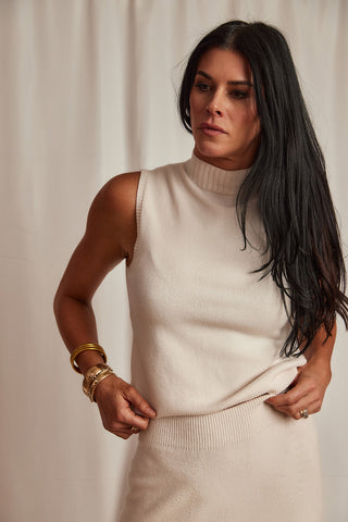 ITALIAN KNIT SLEEVELESS MOCK NECK TOP | IVORY