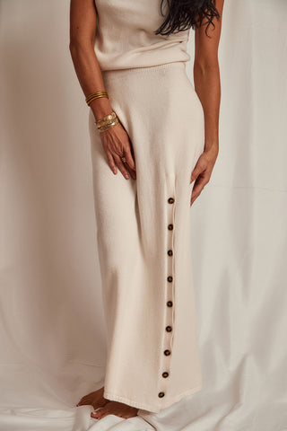 KNIT FULL LENGTH PENCIL SKIRT WITH BUTTON SLIT | IVORY