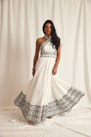 MAXI HALTER DRESS WITH TRIM