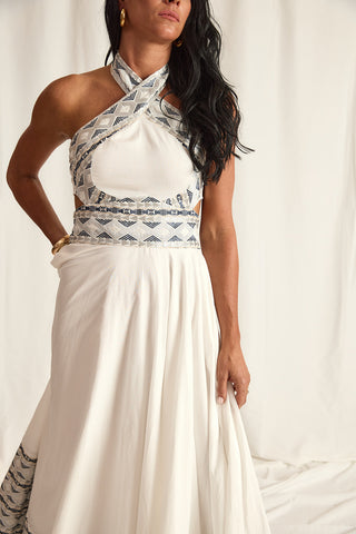 MAXI HALTER DRESS WITH TRIM