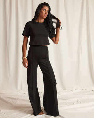 PONTE KNIT WIDE LEG PANT | BLACK