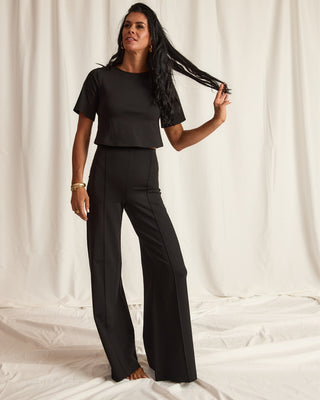 PONTE KNIT WIDE LEG PANT | BLACK