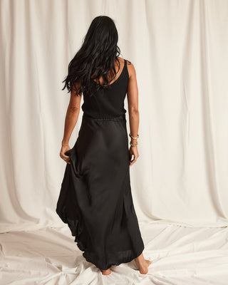 RUCHED WAIST MAXI SKIRT | BLACK