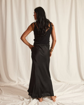 RUCHED WAIST MAXI SKIRT | BLACK