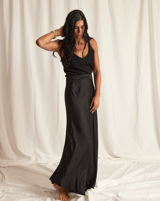 RUCHED WAIST MAXI SKIRT | BLACK