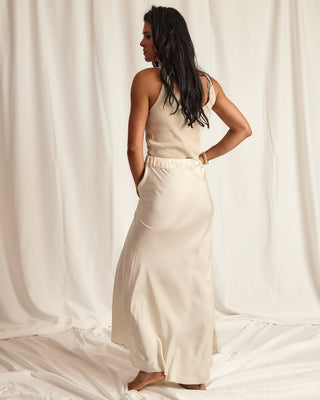 RUCHED WAIST MAXI SKIRT | CREAM