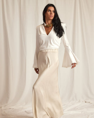 RUCHED WAIST MAXI SKIRT | CREAM