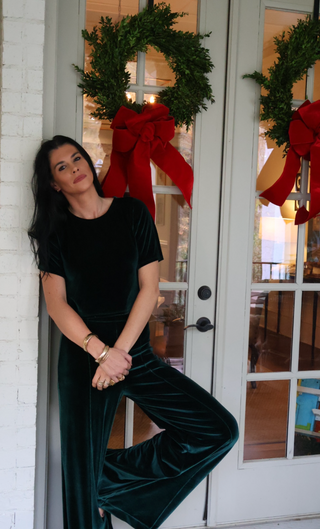 EMERALD VELVET WIDE LEG PANT – House of Nizhoni - Main Image