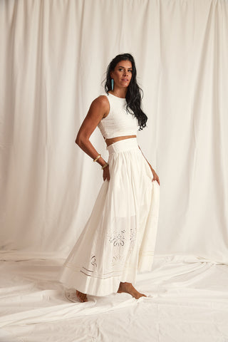 EYELIT MAXI SKIRT | WHITE