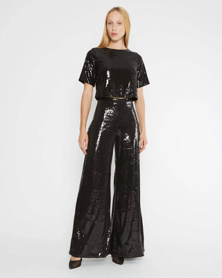 BLACK SEQUIN WIDE LEG PANT